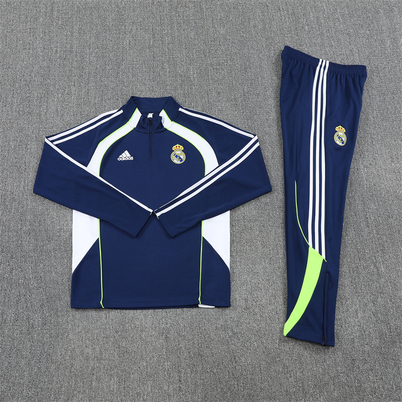 25-26 Real Madrid navy blue with white stripe half zipper sweater tracksuit