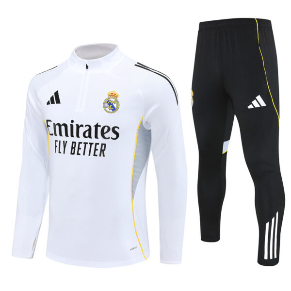 25-26 Real Madrid white with gray stripe half zipper sweater tracksuit - Image 5