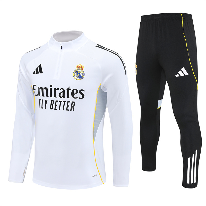 25-26 Real Madrid white with gray stripe half zipper sweater tracksuit