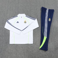 25-26 Real Madrid white with green stripe half zipper sweater tracksuit