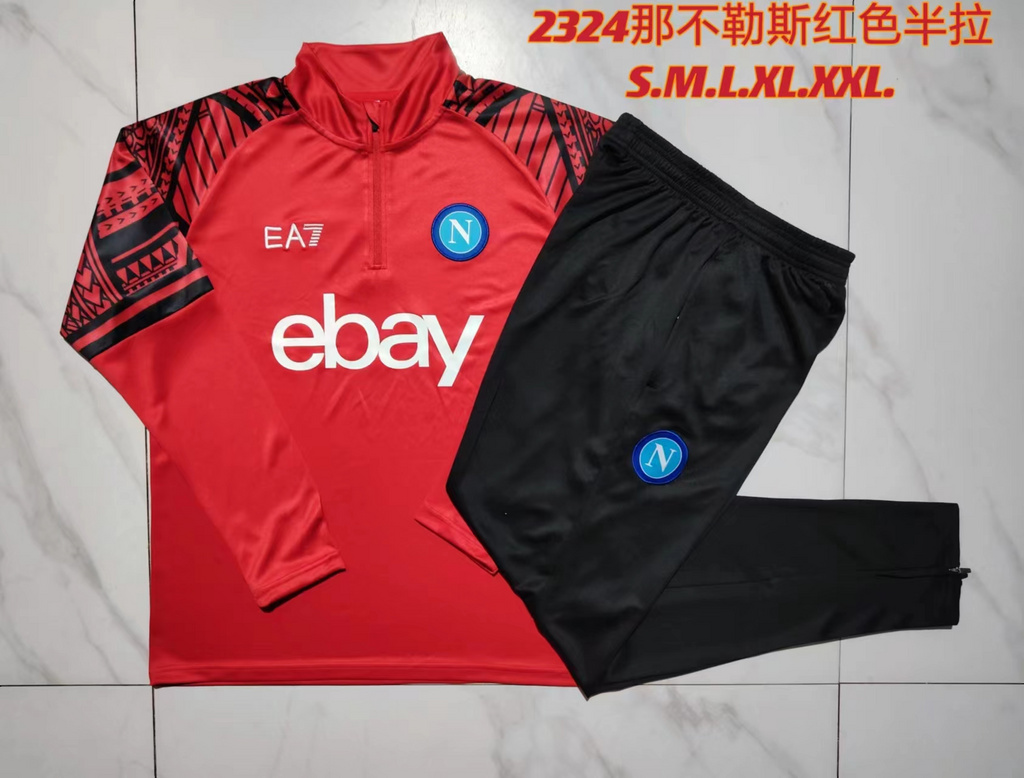 B765# 23-24 Napoli red with black half zipper sweater tracksuit