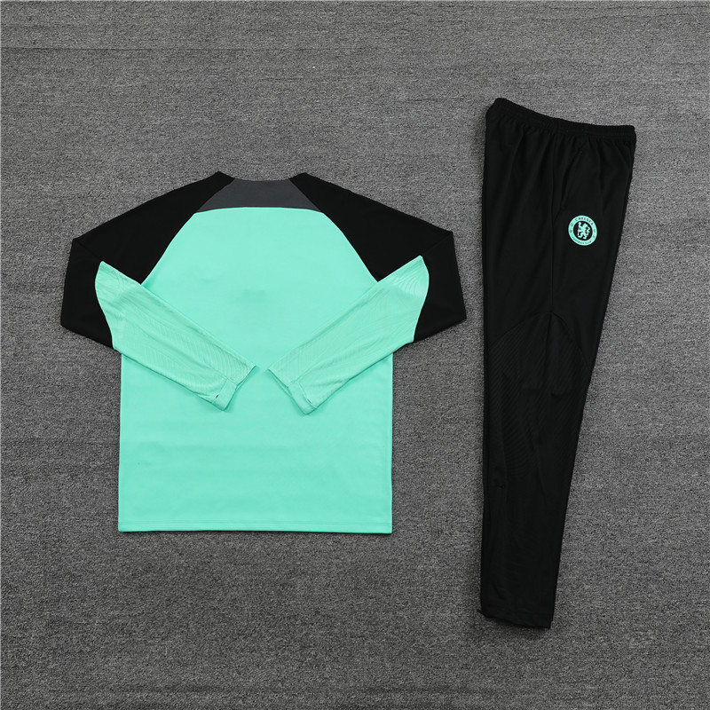 Fans version 23-24 Chelsea light green with black half zipper sweater tracksuit