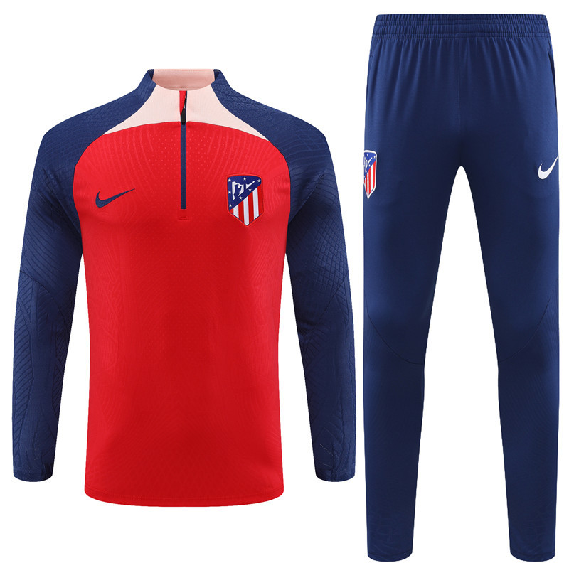 005-238 Player version 23-24 ATM red with navy blue half zipper training tracksuit