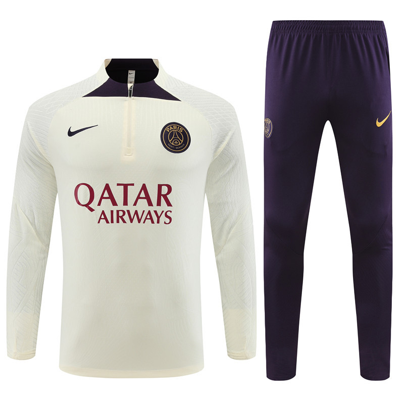 Player version 23-24 PS G beige with purple half zipper sweater tracksuit