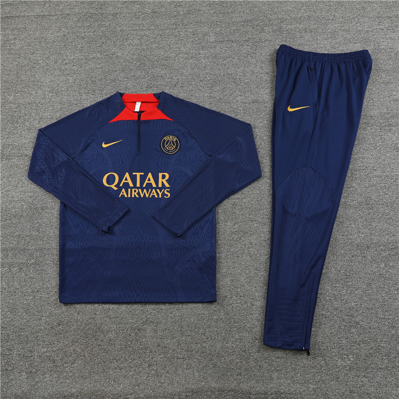 Player version 23-24 PS G navy blue with red half zipper sweater tracksuit
