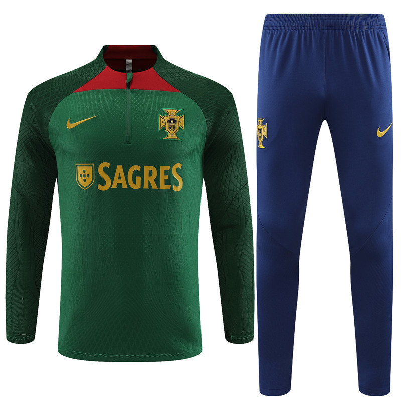 005-251 Player version 23-24 Portugal green with blue pants half zipper sweater tracksuit