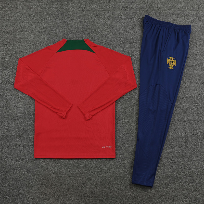 Player version 23-24 Portugal red with green half zipper sweater tracksuit