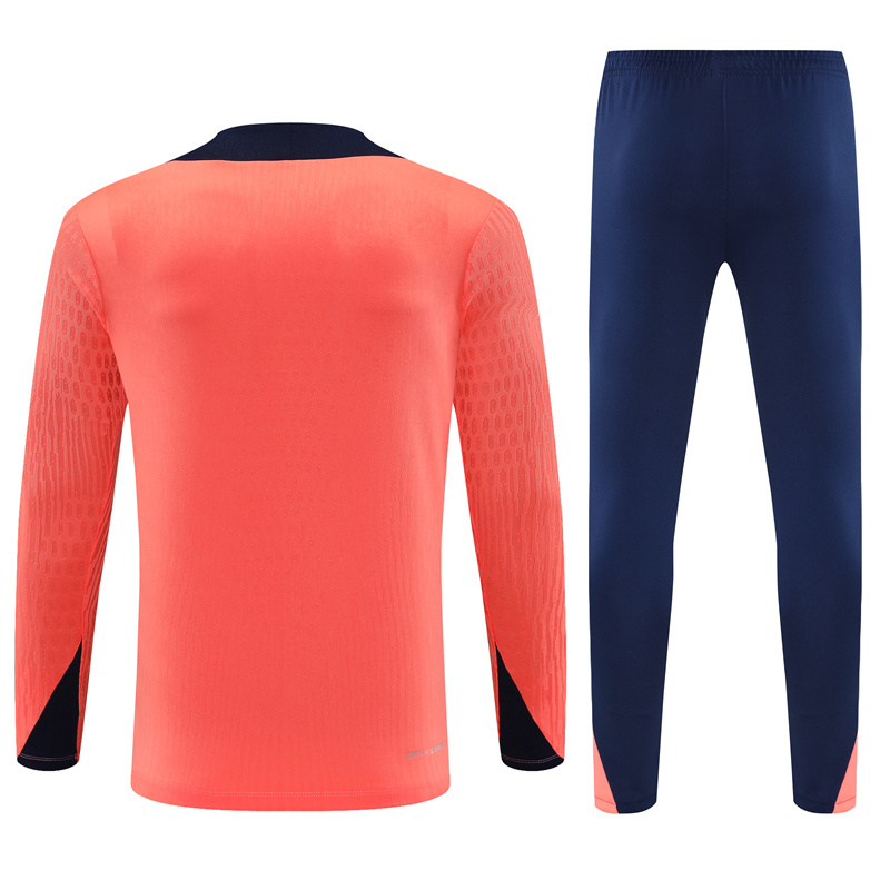 Player version 24-25 Bar orange with navy blue stripe half zipper sweater tracksuit