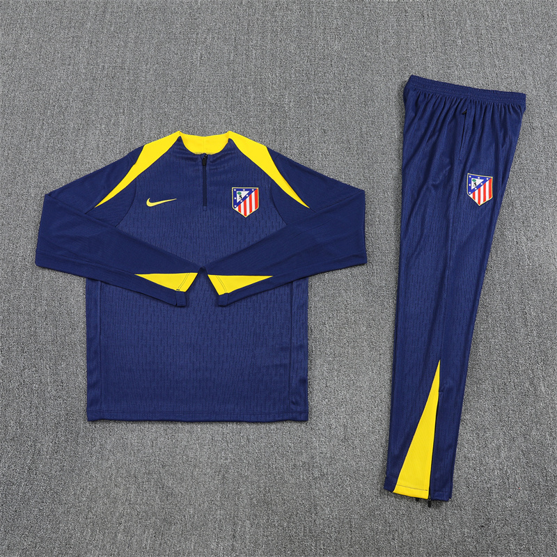 Player version 25-26 ATM navy blue with yellow stripe half zipper sweater tracksuit