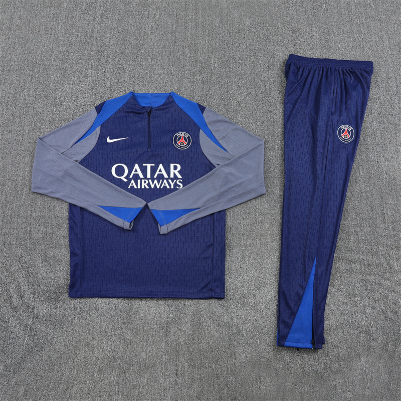 Player version 25-26 PS G navy blue with gray arm half zipper sweater tracksuit