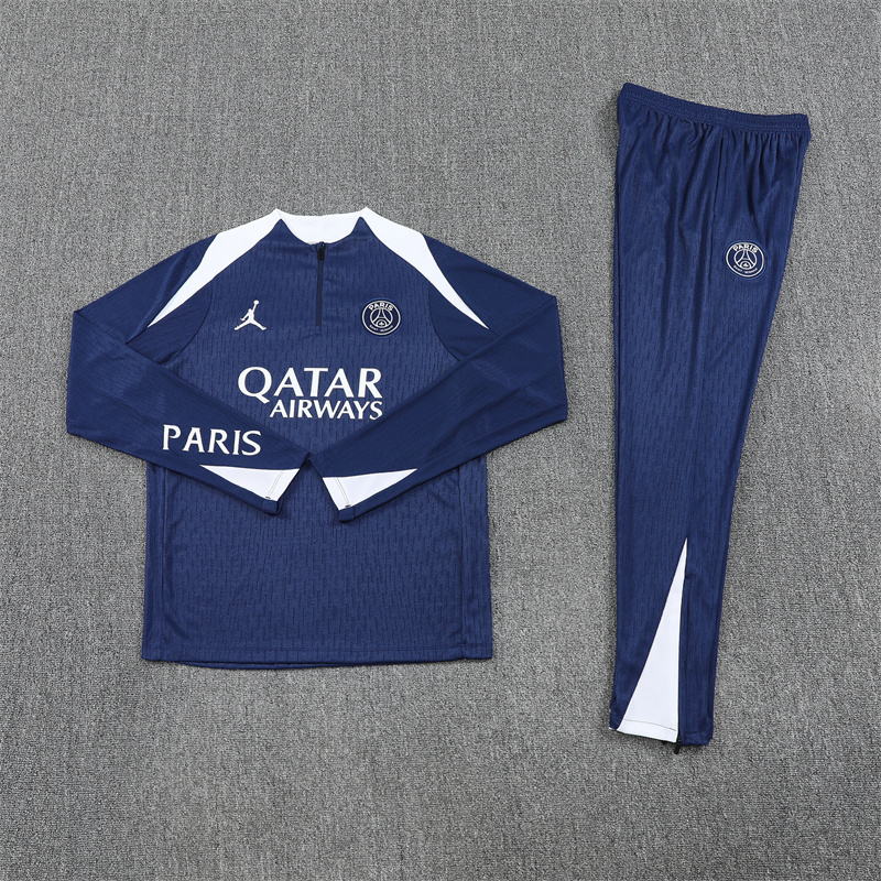 Player version 25-26 PS G navy blue with white stripe half zipper sweater tracksuit