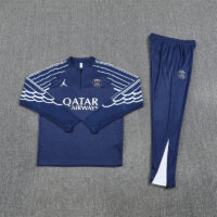 Player version 25-26 PS G navy blue with white stripe half zipper sweater tracksuit CL version