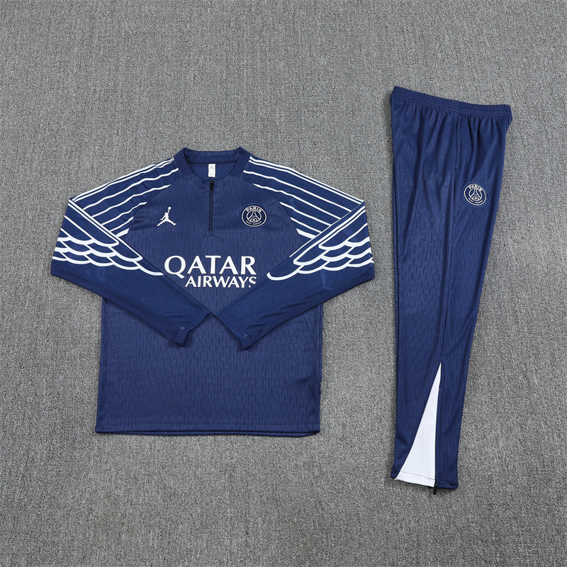 Player version 25-26 PS G navy blue with white stripe half zipper sweater tracksuit CL version