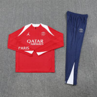 Player version 25-26 PS G red with white stripe half zipper sweater tracksuit