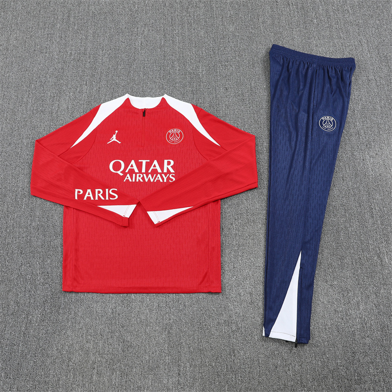 Player version 25-26 PS G red with white stripe half zipper sweater tracksuit