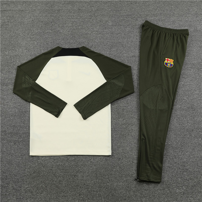 fans version 23-24 Bar beige with army green half zipper sweater tracksuit