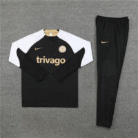 fans version 23-24 Chelsea black with white half zipper training tracksuit