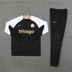 fans version 23-24 Chelsea black with white half zipper training tracksuit - Image 5