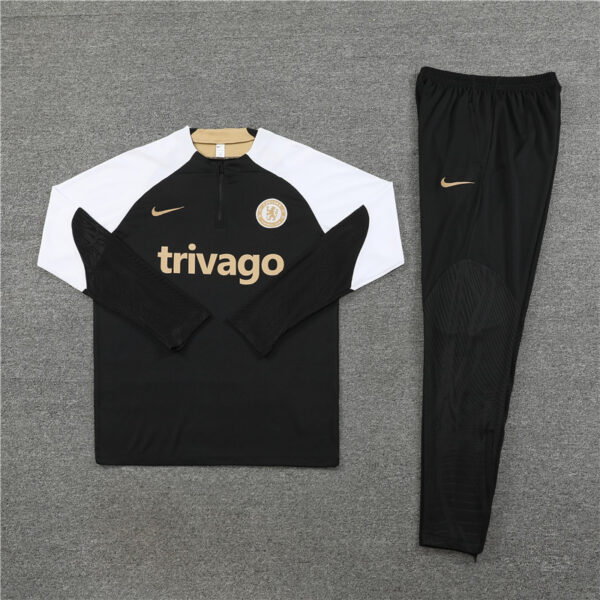 fans version 23-24 Chelsea black with white half zipper training tracksuit - Image 5