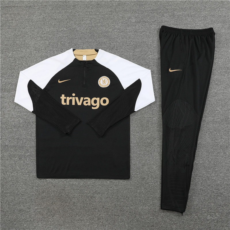 fans version 23-24 Chelsea black with white half zipper training tracksuit