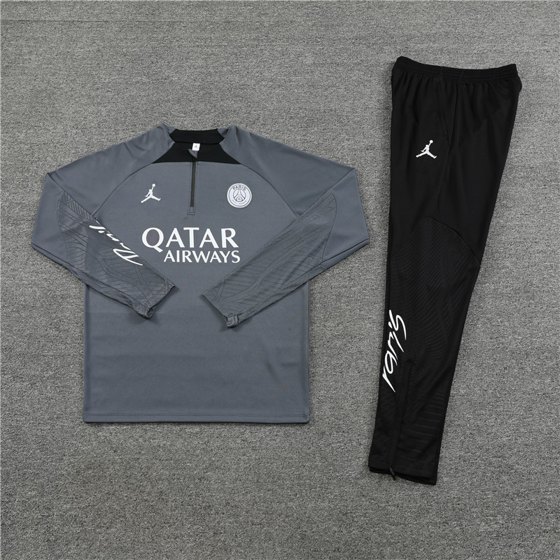 fans version 23-24 PS G dark gray half zipper sweater tracksuit
