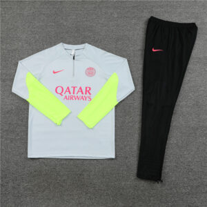 fans version 23-24 PS G light gray with green half zipper sweater tracksuit - Image 5