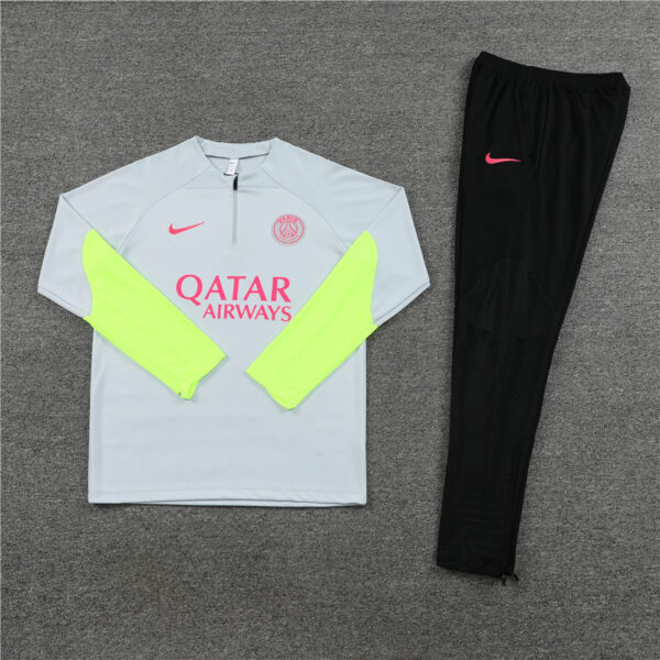 fans version 23-24 PS G light gray with green half zipper sweater tracksuit - Image 5