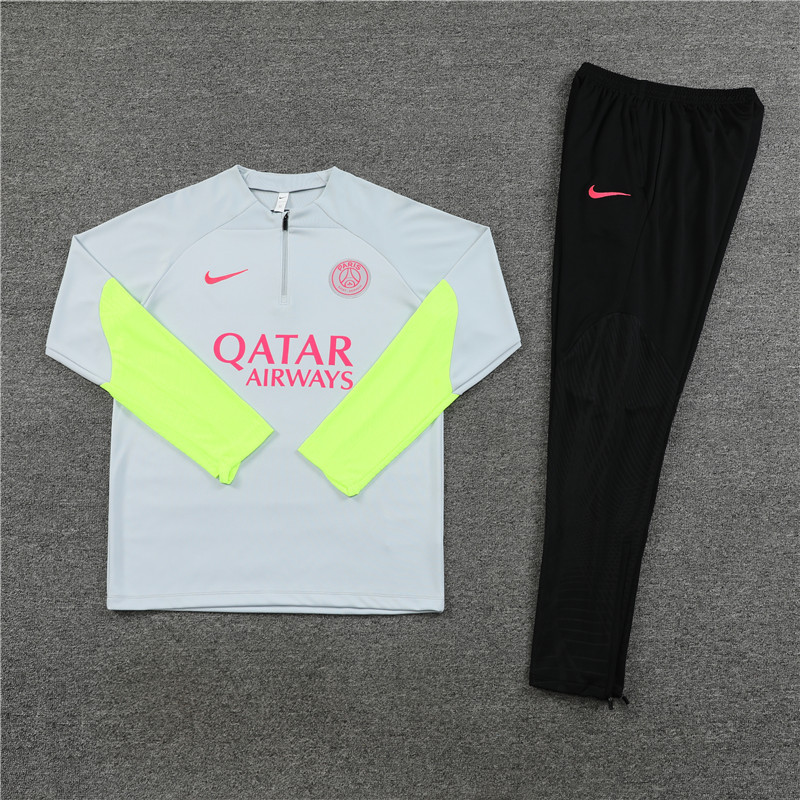fans version 23-24 PS G light gray with green half zipper sweater tracksuit