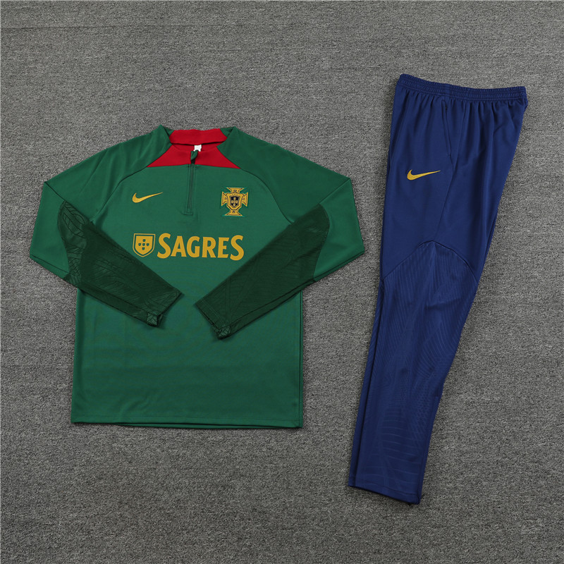 fans version 23-24 Portugal green with blue pants half zipper sweater tracksuit