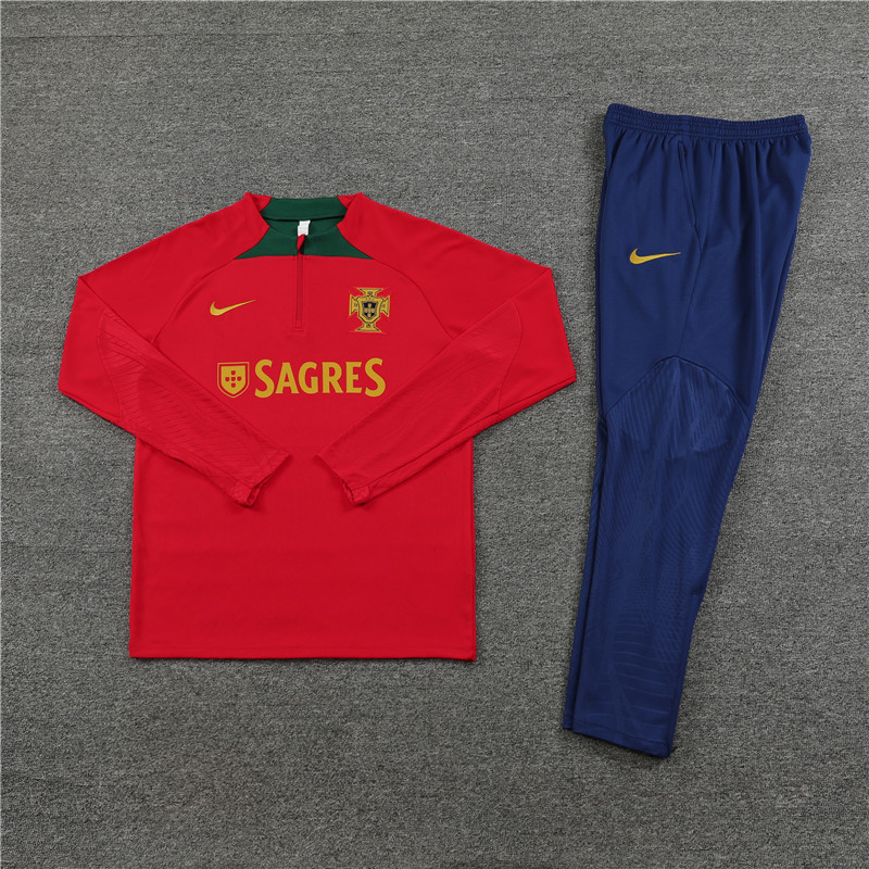 005-285 fans version 23-24 Portugal red with green half zipper sweater tracksuit