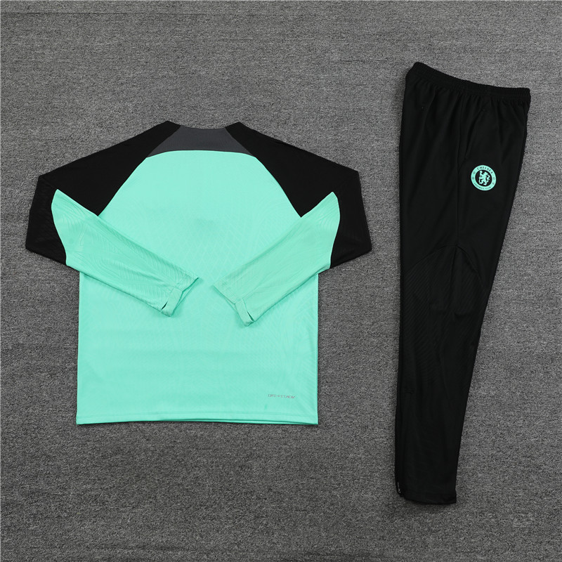 player version 23-24 Chelsea light green with black half zipper sweater tracksuit
