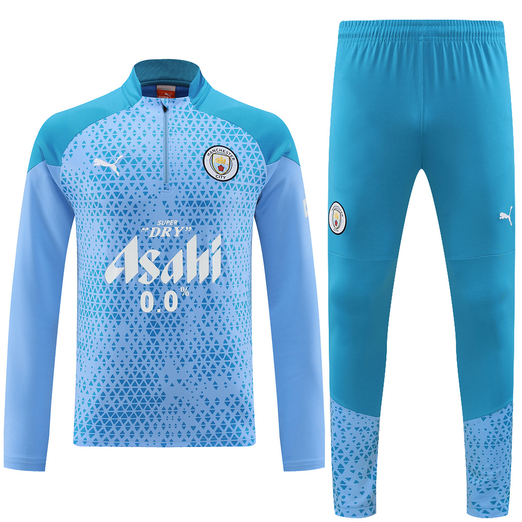 005-293 player version 23-24 Man City light blue with green pants half zipper sweater tracksuit -2X
