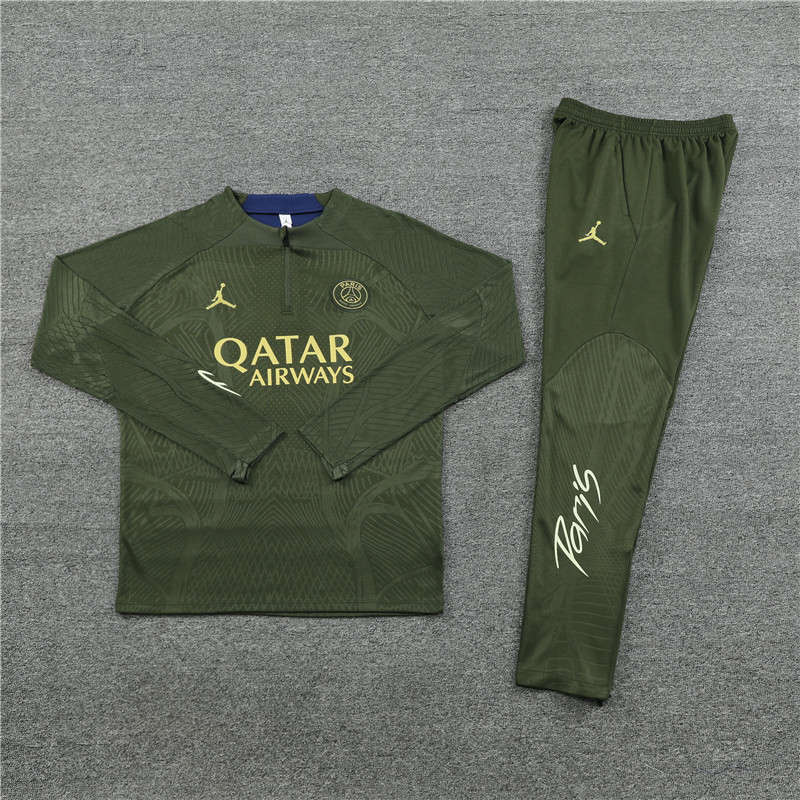 player version 23-24 PS G Jrdan army green half zipper sweater tracksuit