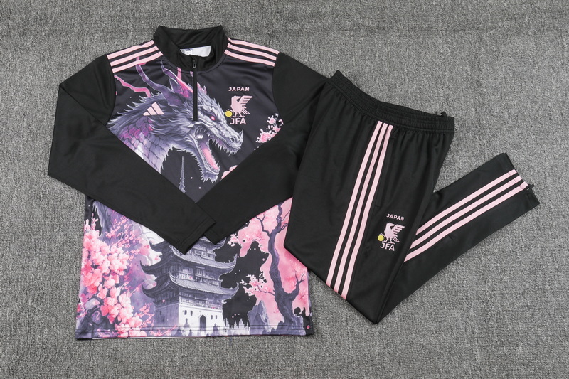 2024 Japan black with pink dragon half zipper training tracksuit