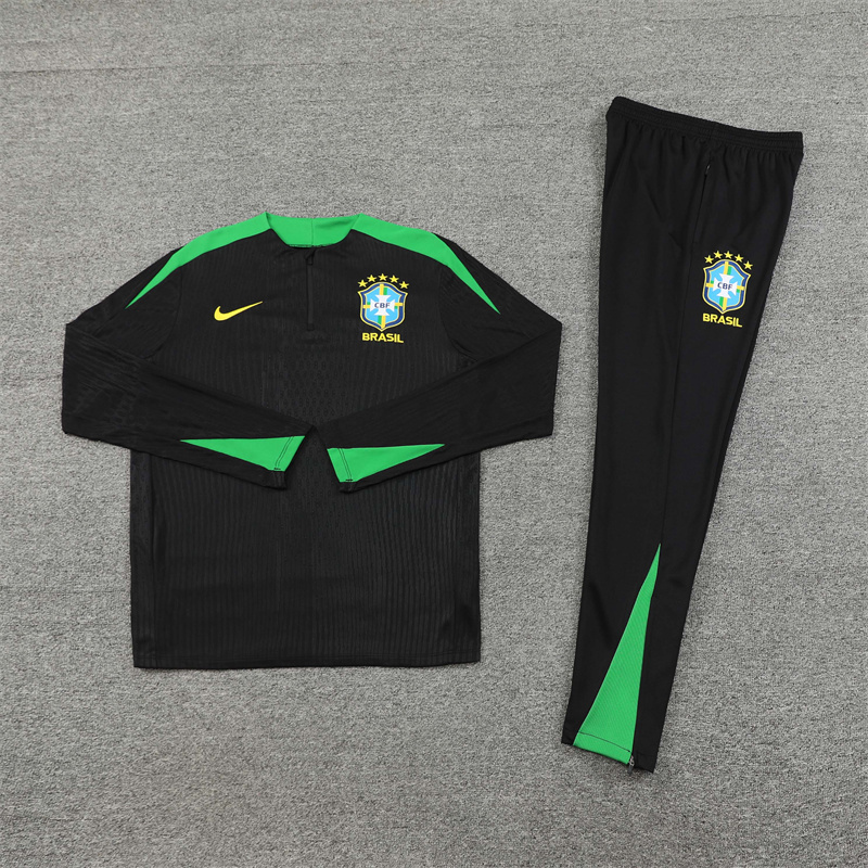 player version 24-25 Brazil black with green half zipper training tracksuit