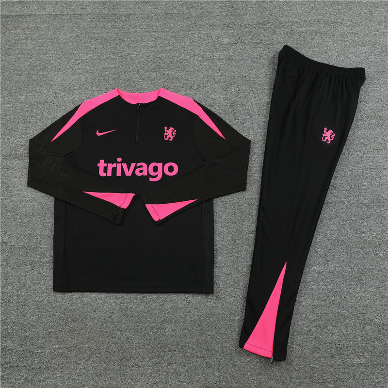 005-318 player version 24-25 Chelsea black with pink half zipper training tracksuit