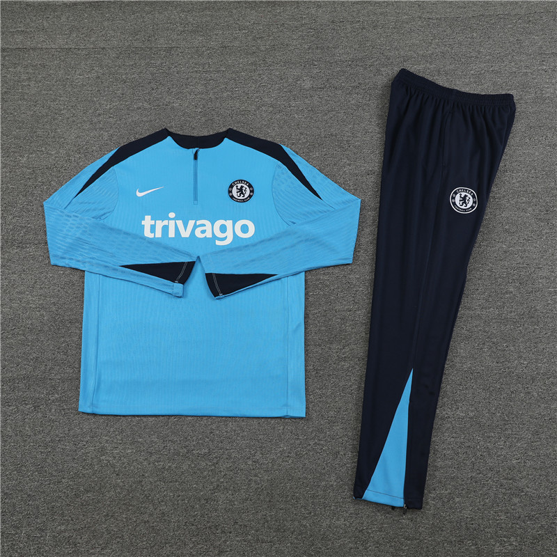 005-319 player version 24-25 Chelsea light blue with navy blue half zipper training tracksuit