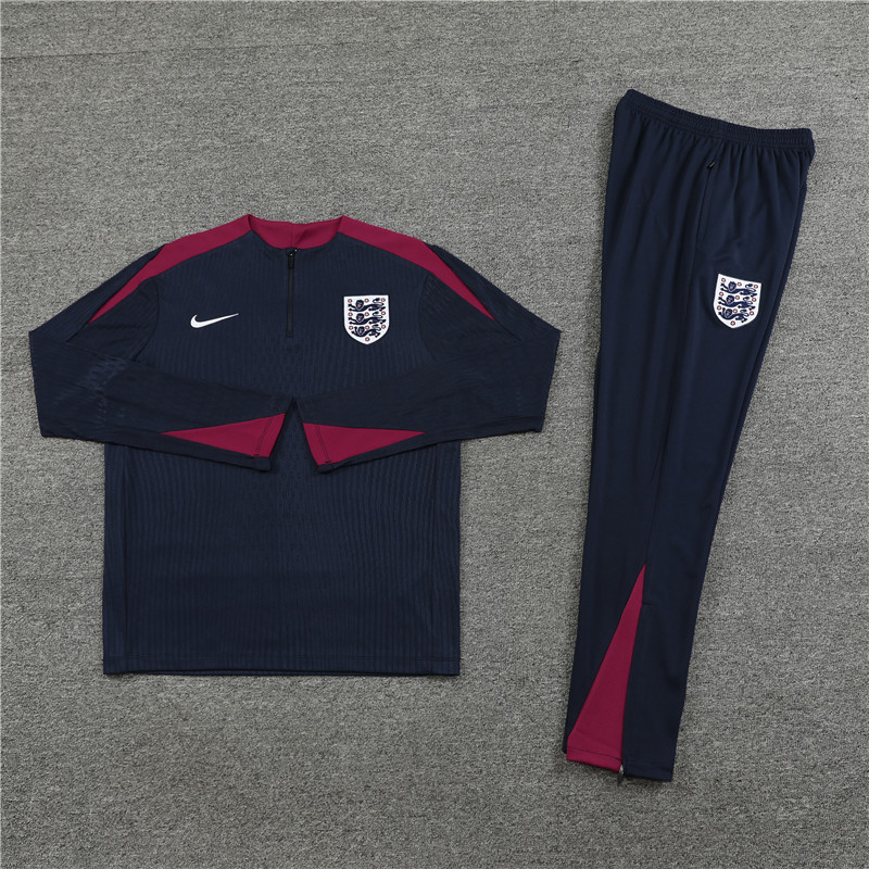 005-323 player version 24-25 England navy blue with red half zipper training tracksuit