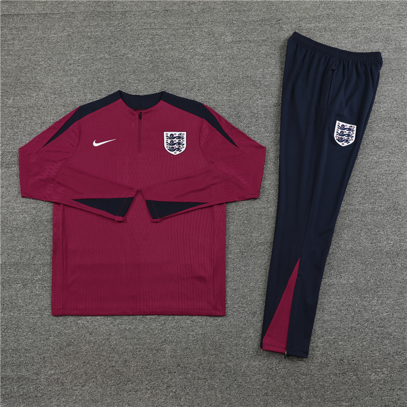 005-324 player version 24-25 England red with navy blue half zipper training tracksuit