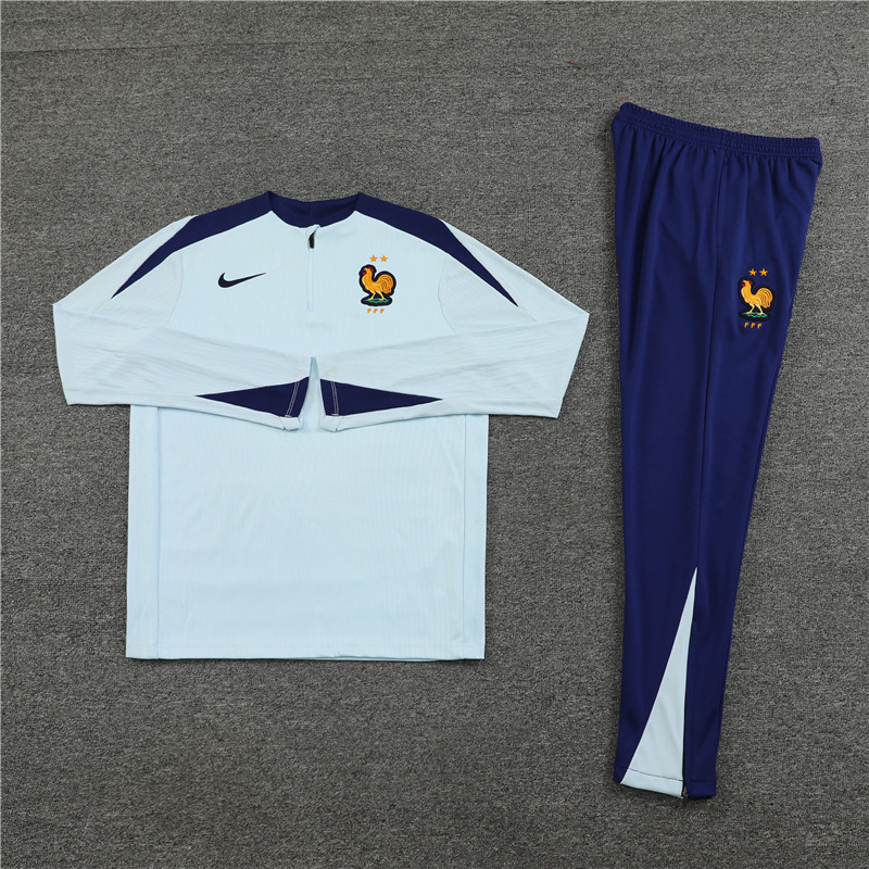 player version 24-25 France light blue with navy blue half zipper training tracksuit