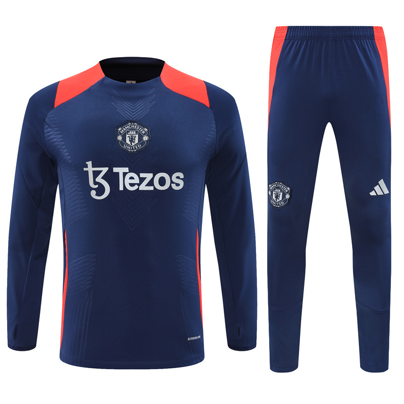 player version 24-25 Manud navy blue with red pullover training tracksuit