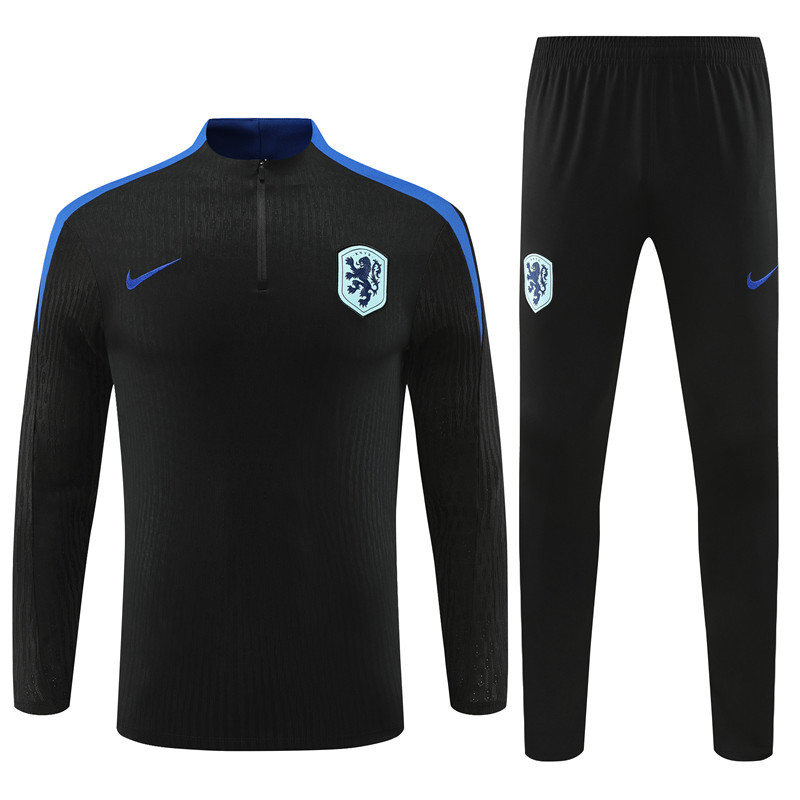 player version 24-25 Netherlands black with blue half zipper training tracksuit