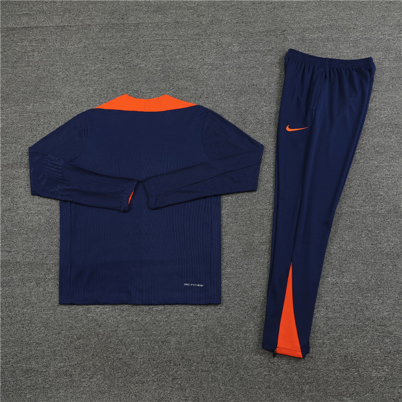 player version 24-25 Netherlands navy blue with orange half zipper training tracksuit