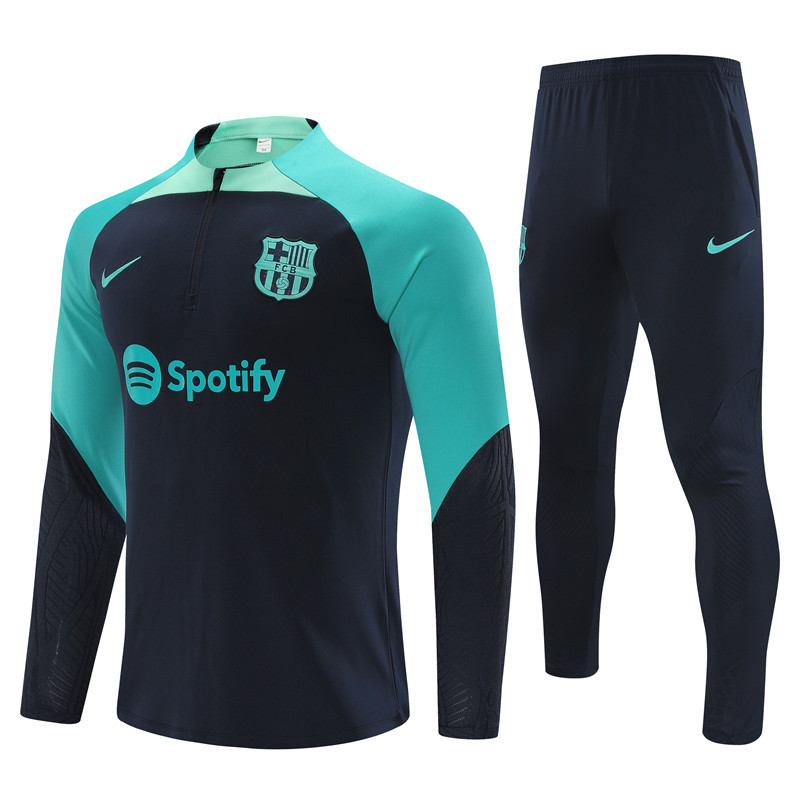 23-24 Bar navy blue with lake blue half zipper training tracksuit