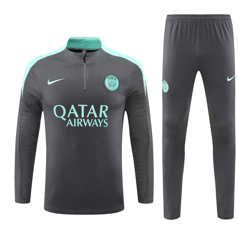 player version 24-25 PS G dark gray with light green half zipper training tracksuit