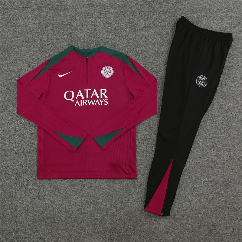 player version 24-25 PS G red with green stripe half zipper training tracksuit