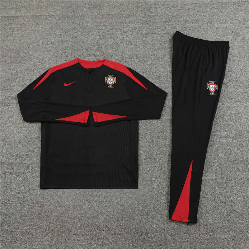 player version 24-25 Portugal black with red half zipper training tracksuit