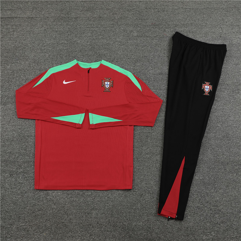player version 24-25 Portugal red with green half zipper training tracksuit