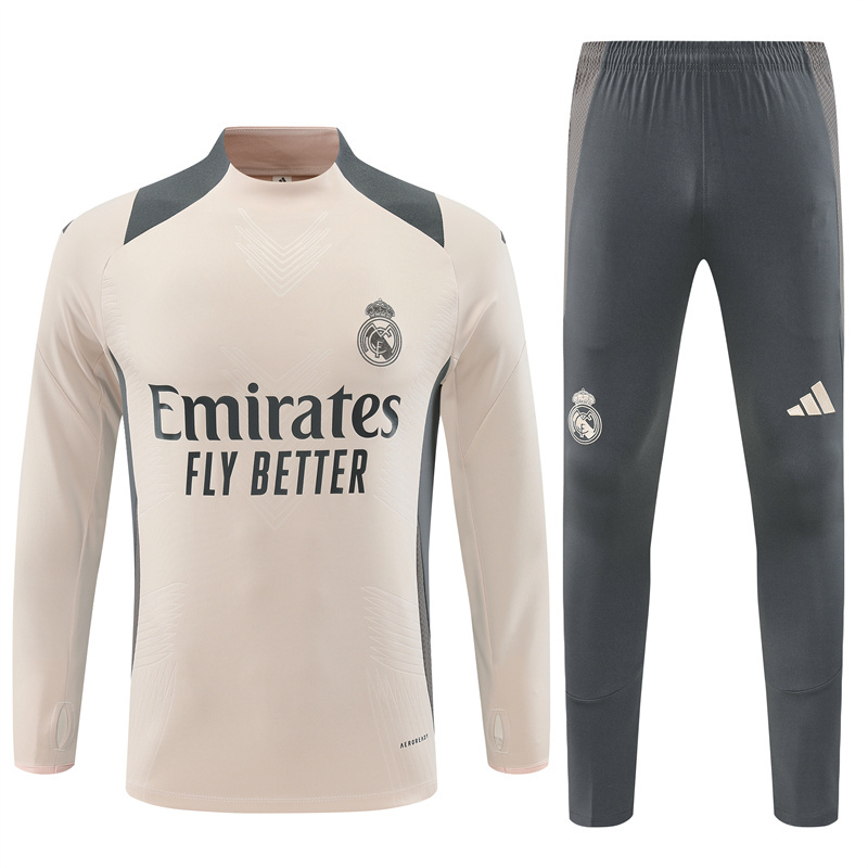 player version 24-25 Real Madrid beige with gray pullover training tracksuit