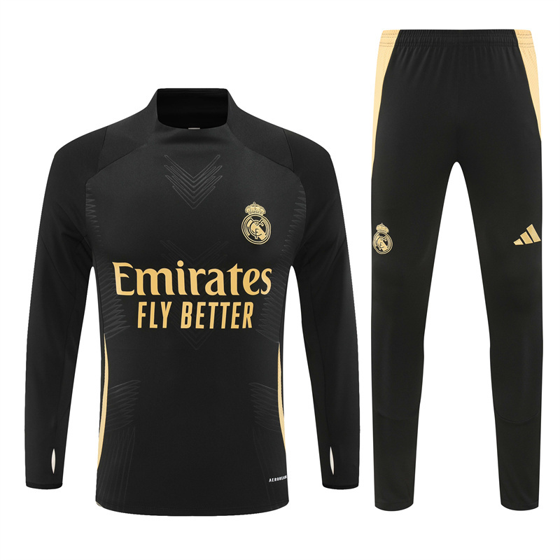 005-352 player version 24-25 Real Madrid black with yellow pullover training tracksuit